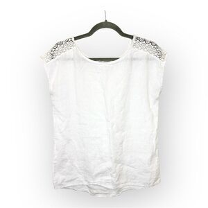 Alessia Pacini 100% Linen White Top M Lace Shoulder Boho Minimalist Resort